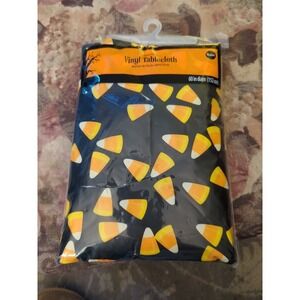 Vintage Walmart 60" Round Halloween Candy Corn Vinyl Peva Tablecloth NEW